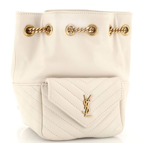 Saint Laurent Joe Chain Bucket Bag Matelasse Chevron Leather Mini Neutral - Picture 2 of 6